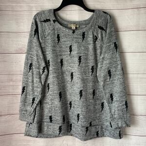 Misia Curvy Grey Long Sleeve Shirt with Black Lightning Bolts Size 1X